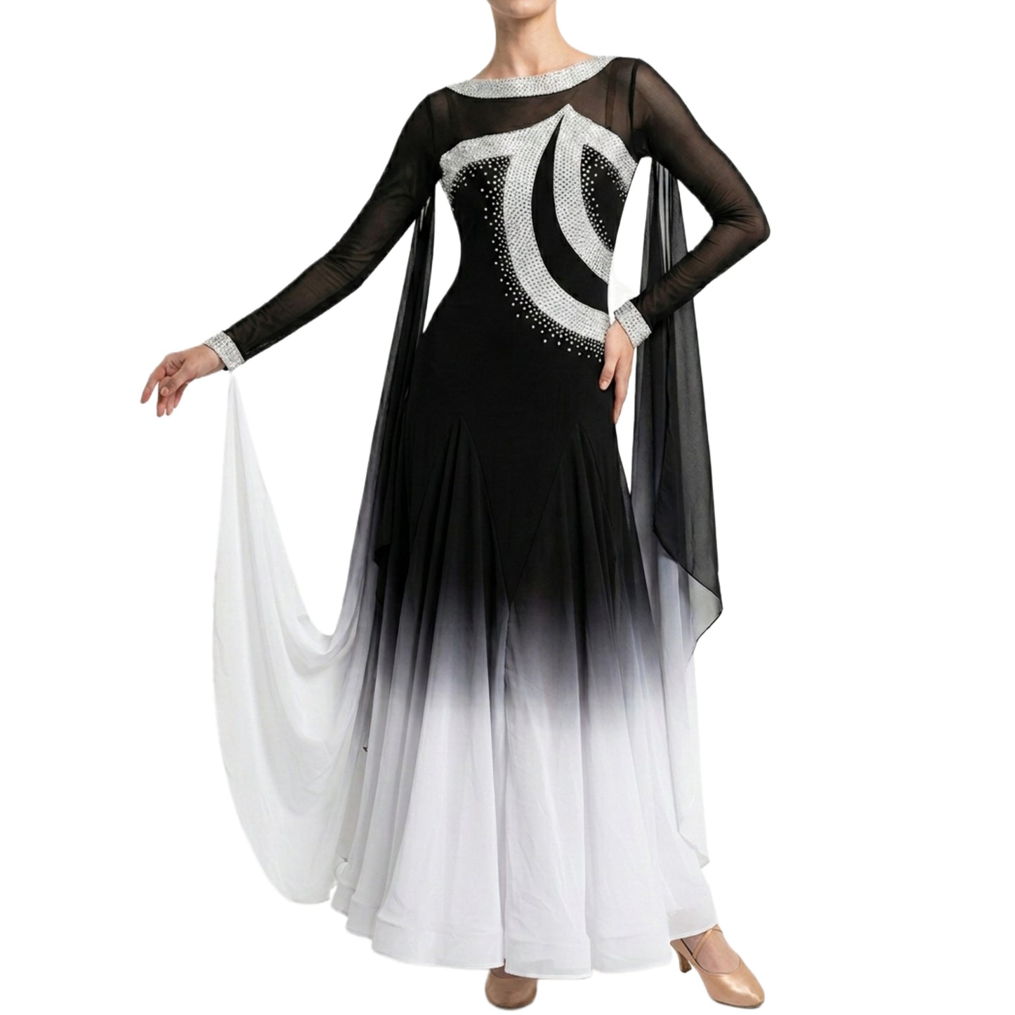 ByCharme Black & White Chiffon Ballroom Competition Dress - BC-0029
