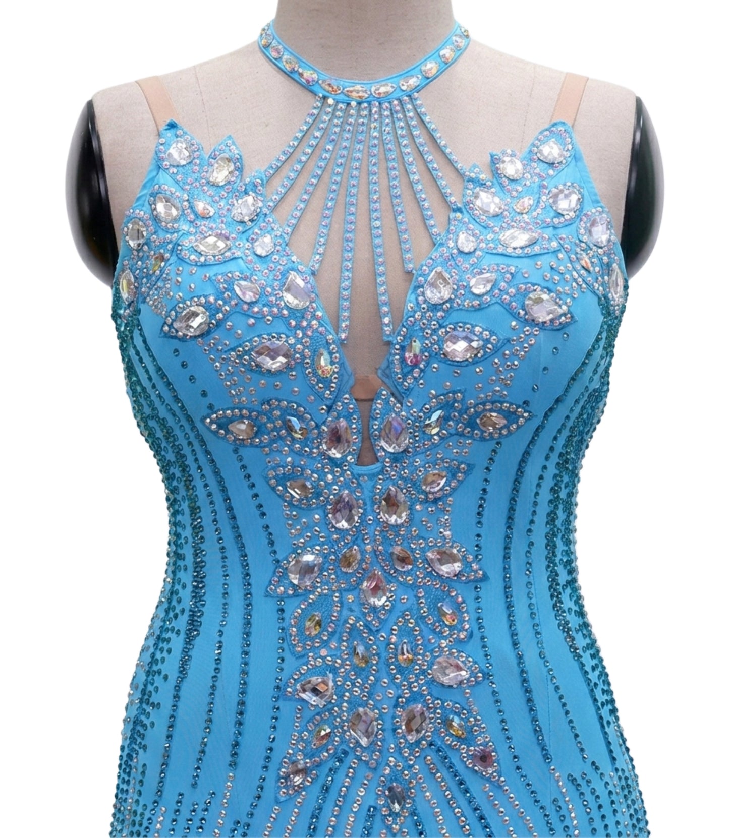 ByCharme Deep Sky Blue Feather Ballroom Competition Dress - BC-0018