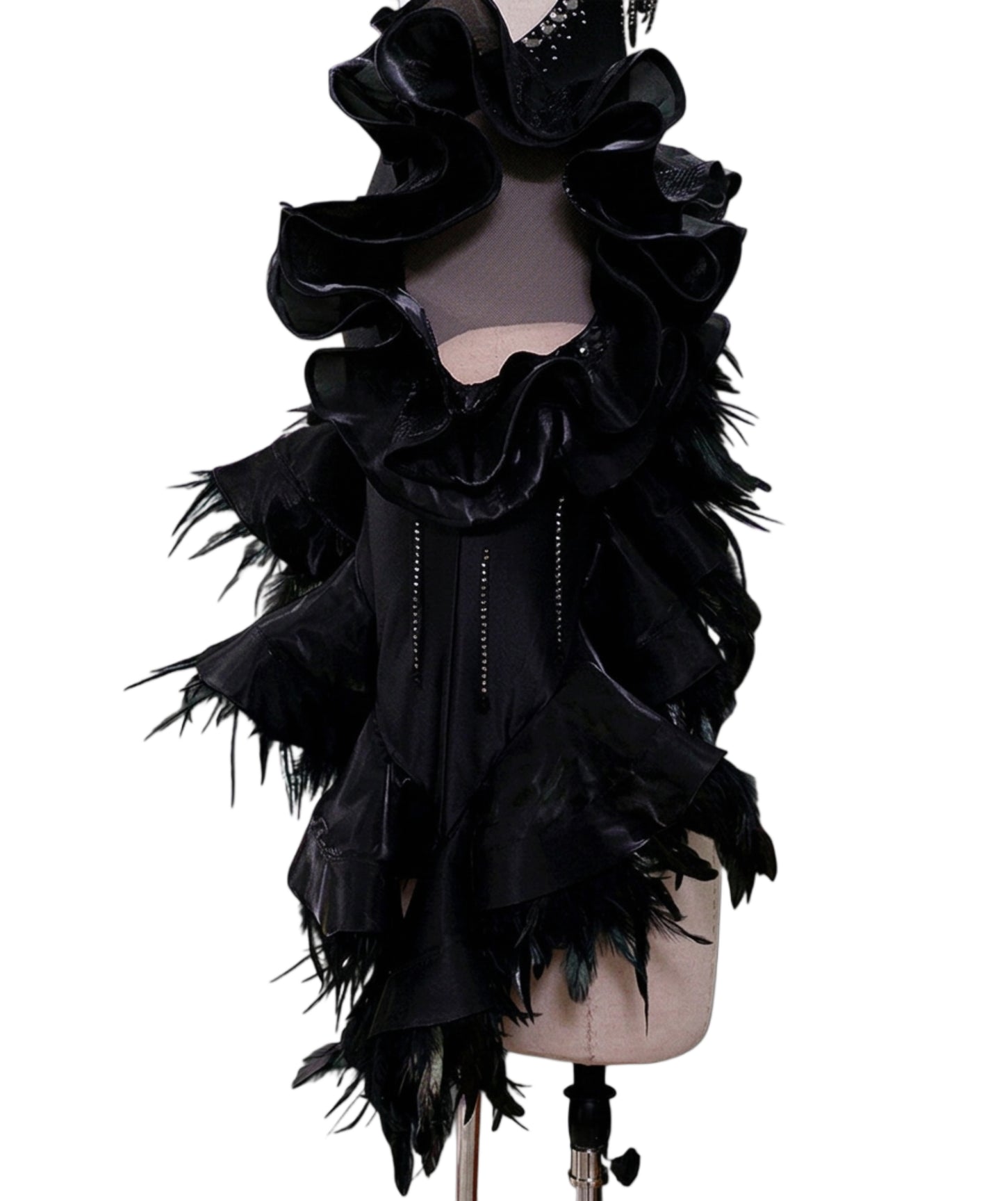 ByCharme Black Silk Chiffon Feathers Latin Salsa Competition Dress - BCL-0194