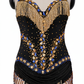ByCharme Black Blue Gold Fringes Latin Salsa Competition Dress - BCL-0001