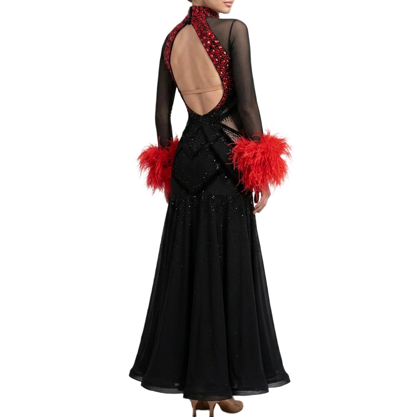 ByCharme Black Feather Ballroom Competition Dress - BC-0031