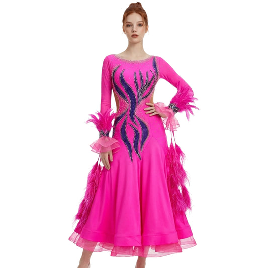 ByCharme Magenta Feather Ballroom Competition Dress - BC-0067