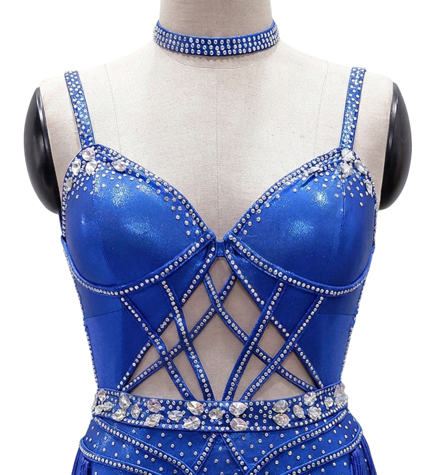 ByCharme Medium Blue Fringes Latin Salsa Competition Dress - BCL-0115