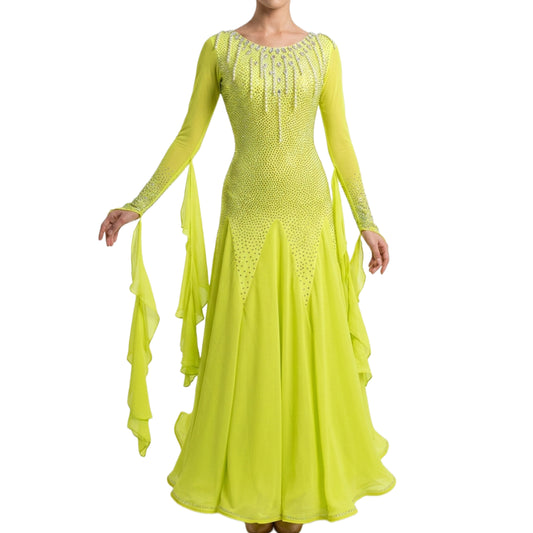 ByCharme Green Yellow Fringes Ballroom Competition Dress - BC-0017