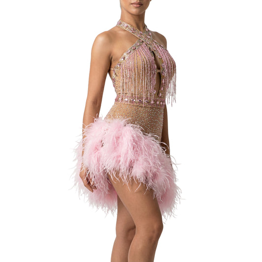 ByCharme Dark Tan Pink Exquisite Edition Latin Salsa Competition Dress - BCL-0090