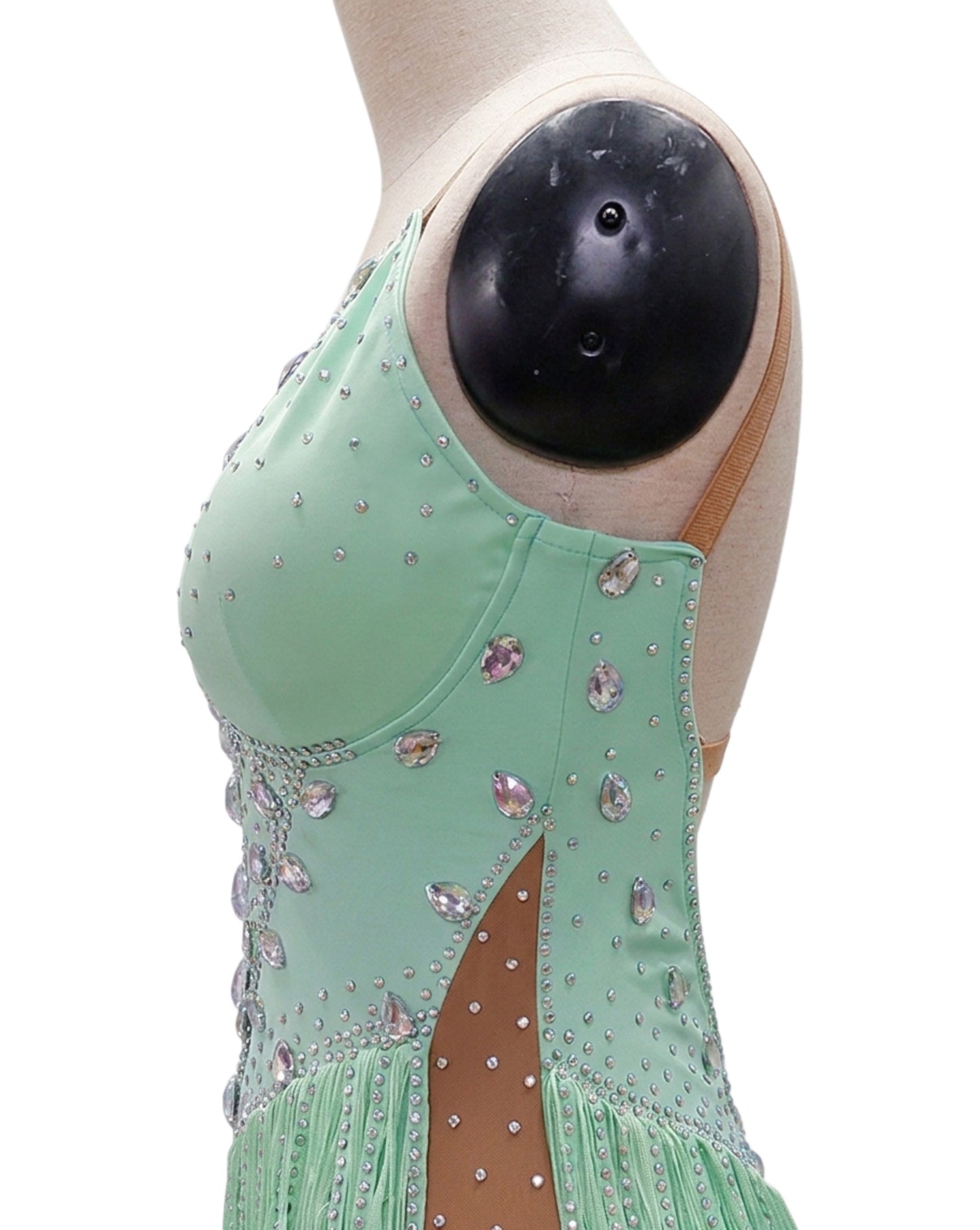 ByCharme Aquamarine Brown Fringes Latin Salsa Competition Dress - BCL-0109