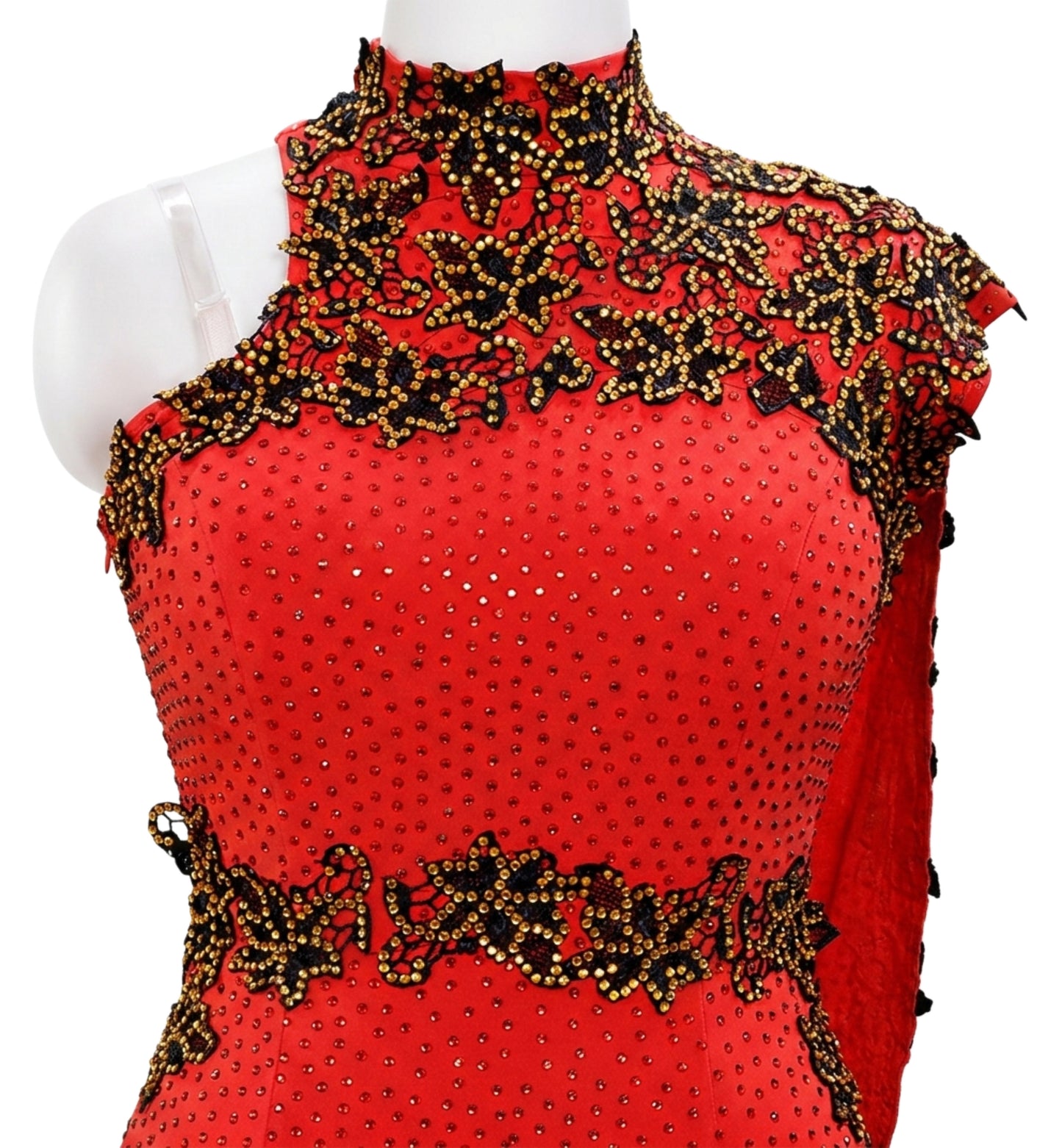 ByCharme Bright Red Chiffon Ballroom Competition Dress - BC-0032