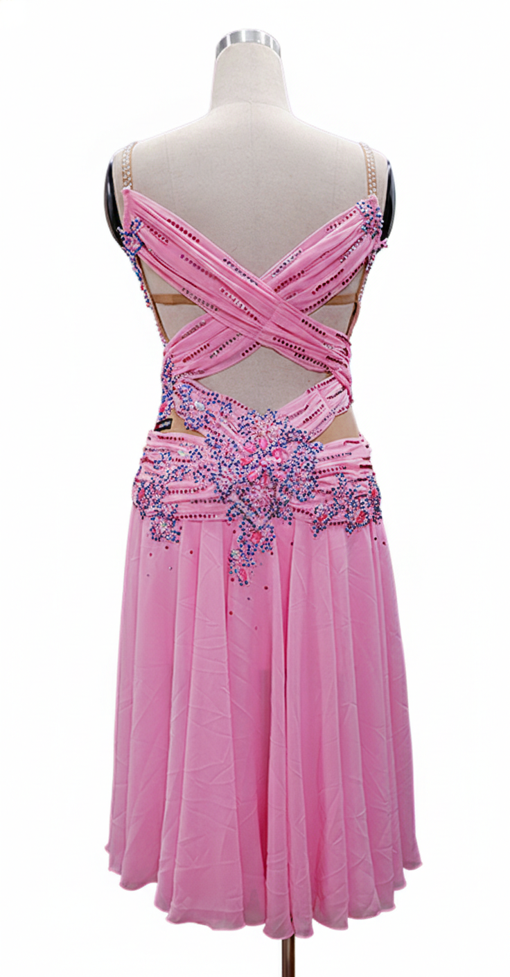 ByCharme Light Hot Pink Chiffon Ballroom Competition Dress - BC-0054
