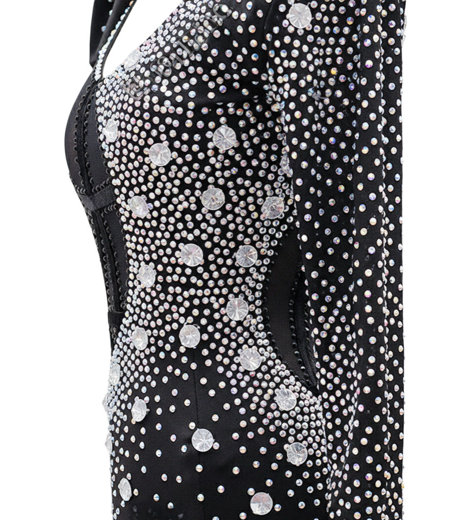 ByCharme Black Silver Tan Velvet Latin Salsa Competition Dress - BCL-0077