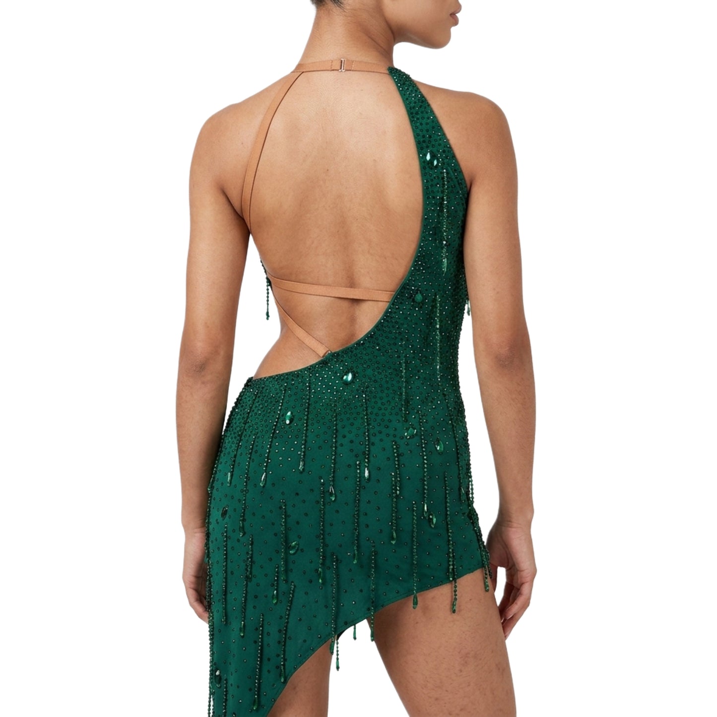 ByCharme Darkest Green Tan Fringes Latin Salsa Competition Dress - BCL-0100