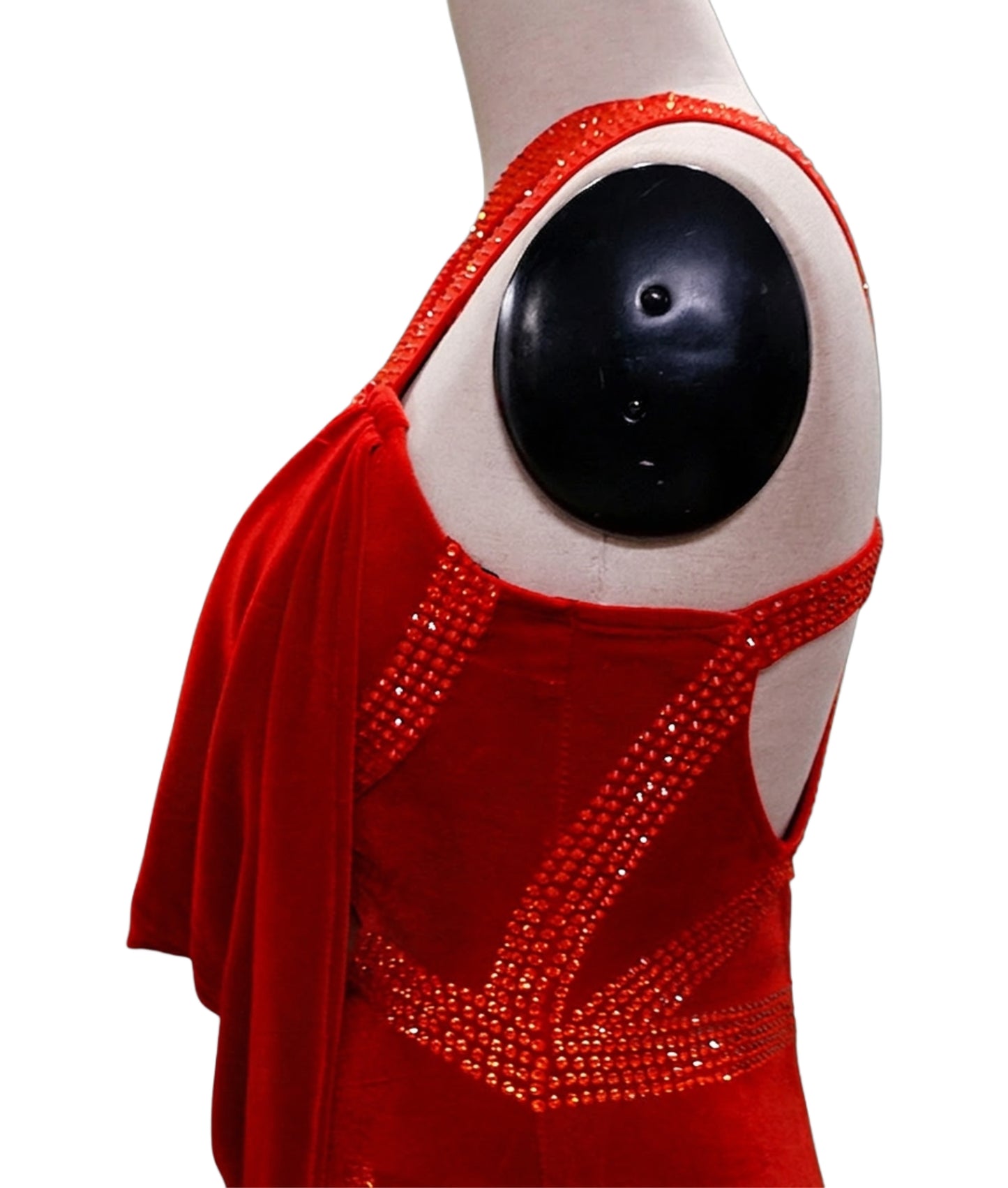 ByCharme Orange Red Velvet Fringes Latin Salsa Competition Dress - BCL-0187