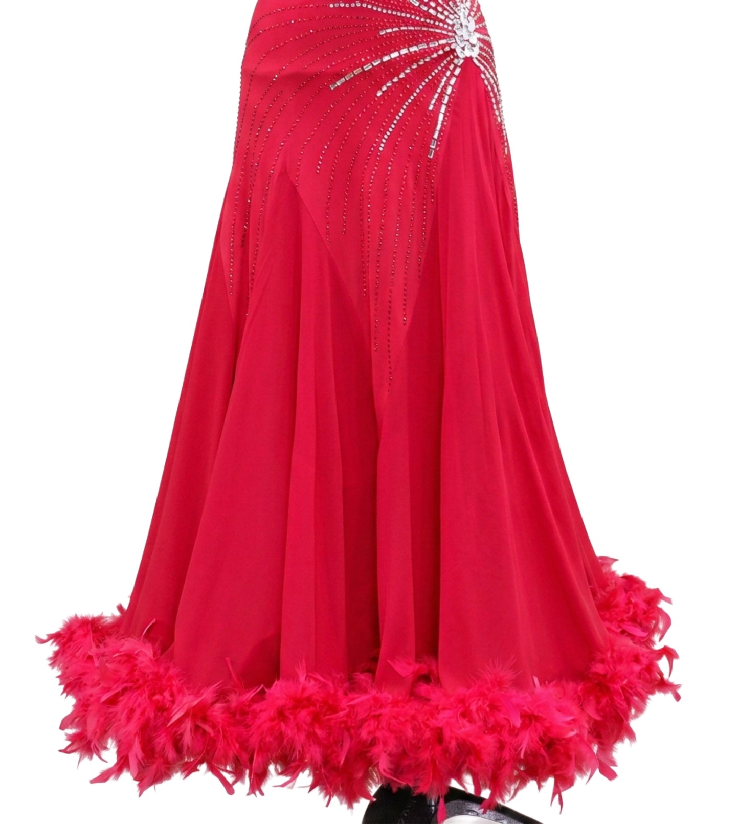 ByCharme Bright Red Feather Ballroom Competition Dress - BC-0022