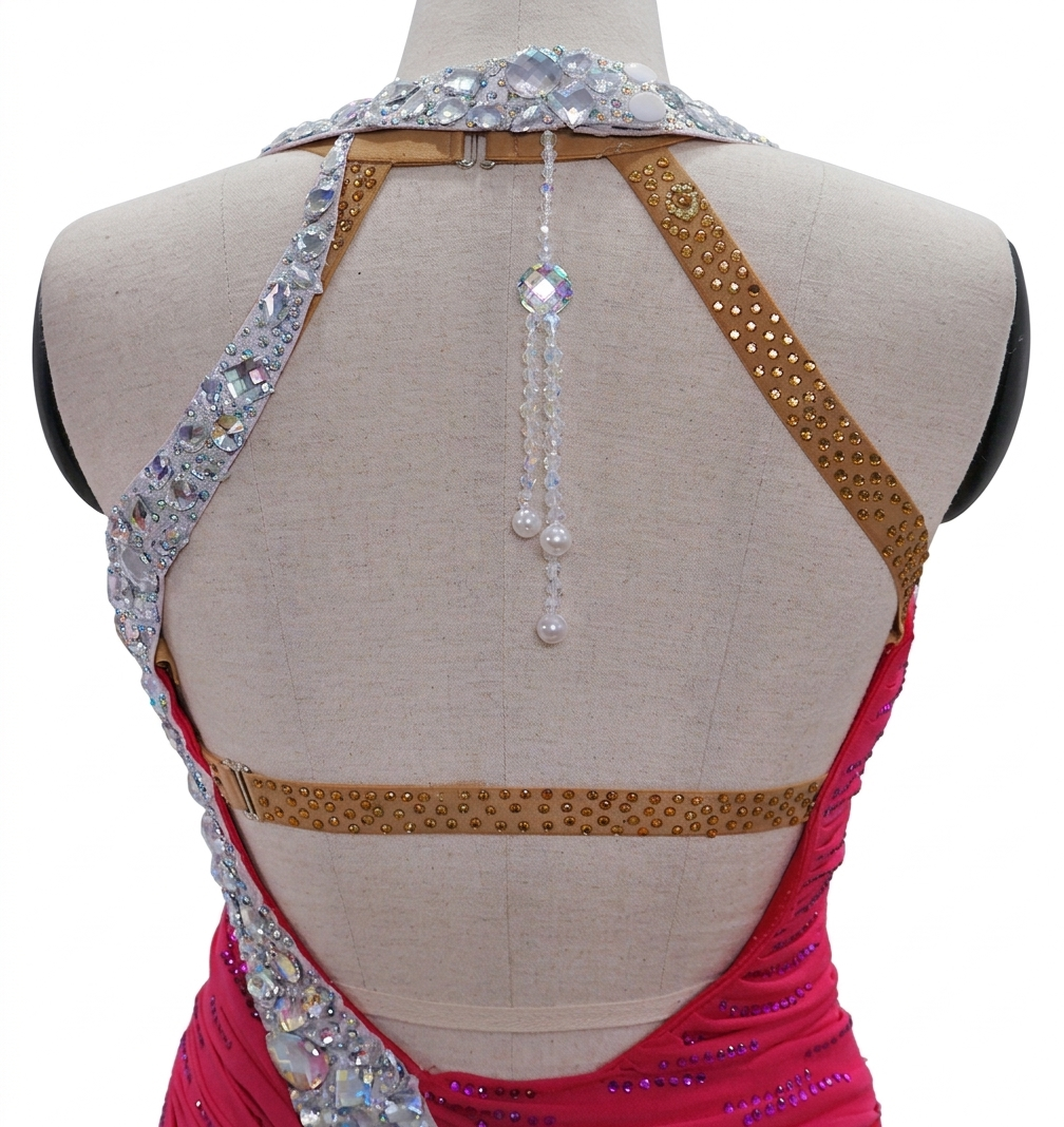 ByCharme Deep Pink Feather Ballroom Competition Dress - BC-0068