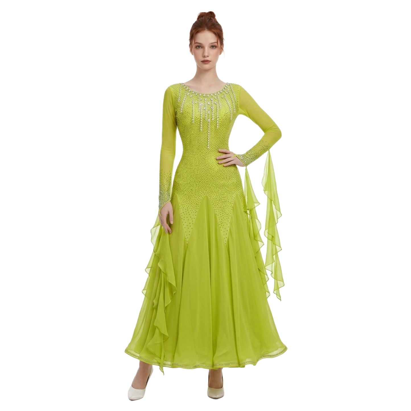 ByCharme Green Yellow Fringes Ballroom Competition Dress - BC-0063