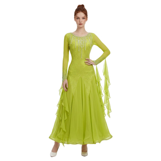 ByCharme Green Yellow Fringes Ballroom Competition Dress - BC-0063