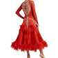 ByCharme Bright Red Feather Ballroom Competition Dress - BC-0028
