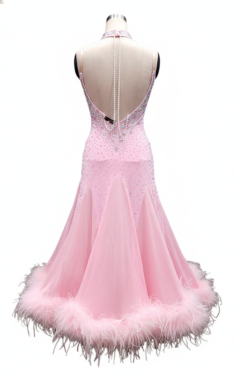 ByCharme Light Pink Feather Ballroom Competition Dress - BC-0049