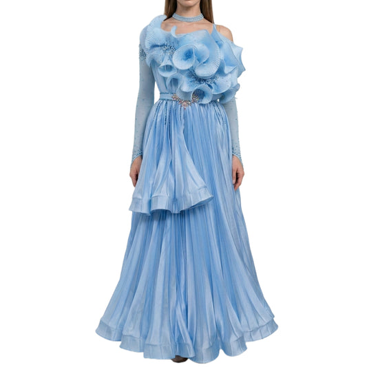 ByCharme Light Steel Blue Satin Ballroom Competition Dress - BC-0033
