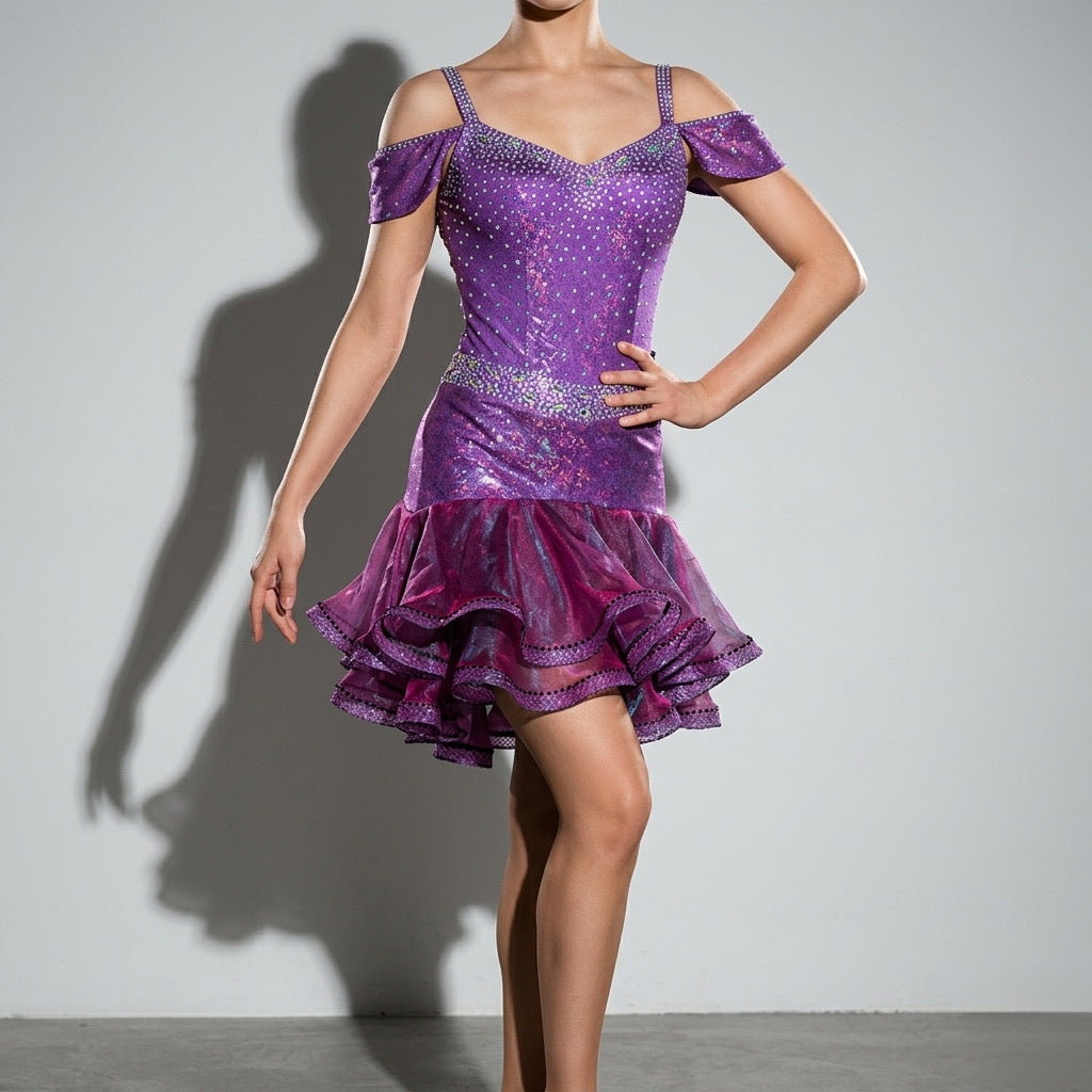 ByCharme Orchid Fringes Latin Salsa Competition 2 in 1 Dress - BC2-0004