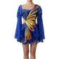 ByCharme Medium Blue Gold Red Fringes Latin Salsa Competition Dress - BCL-0139