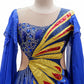 ByCharme Medium Blue Gold Red Fringes Latin Salsa Competition Dress - BCL-0139