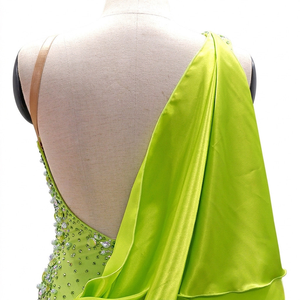 ByCharme Yellow Green Rhinestone Ballroom Competition Dress - BC-0216