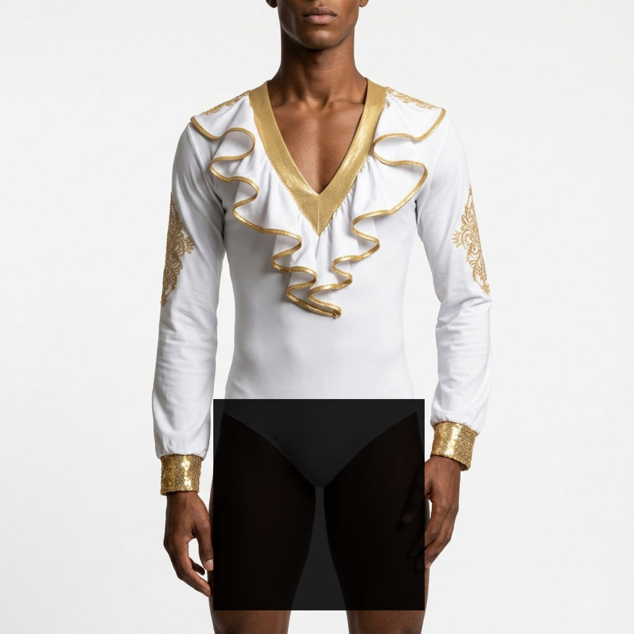 ByCharme White Gold Lycra Men Latin Salsa Competition Shirt - BCM-0078