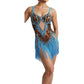 ByCharme Leopard Blue Brown Fringes Latin Salsa Competition Dress - BCL-0058