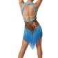 ByCharme Leopard Blue Brown Fringes Latin Salsa Competition Dress - BCL-0058