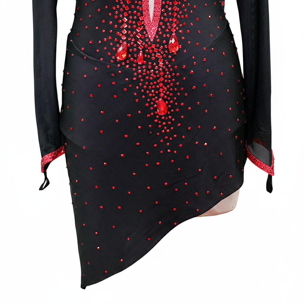 ByCharme Black Red Fringes Latin Salsa Competition Dress - BCL-0084