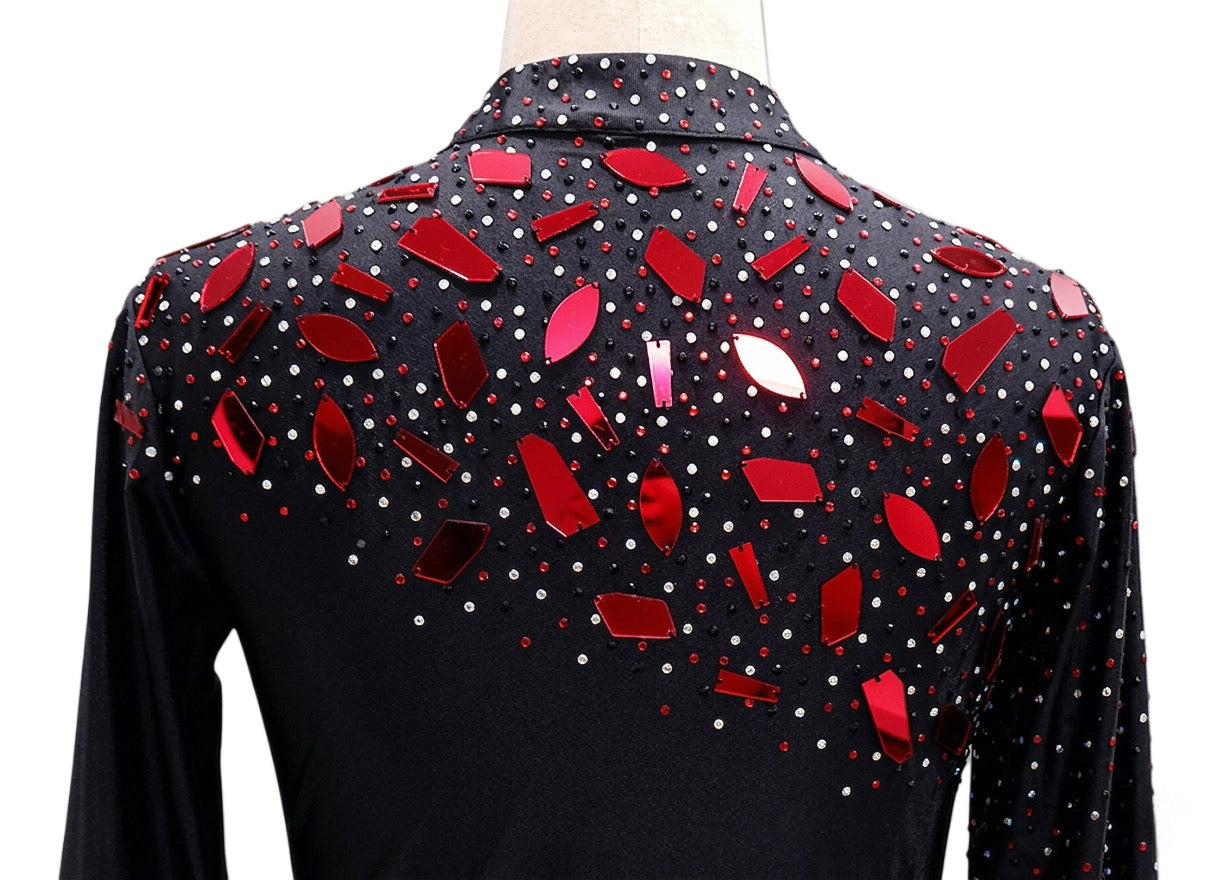 ByCharme Black Lycra Men Latin Salsa Competition Shirt - BCM-0017