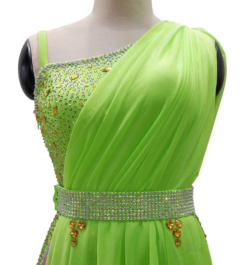 ByCharme Lawn Green Rhinestone Ballroom Competition Dress - BC-0214