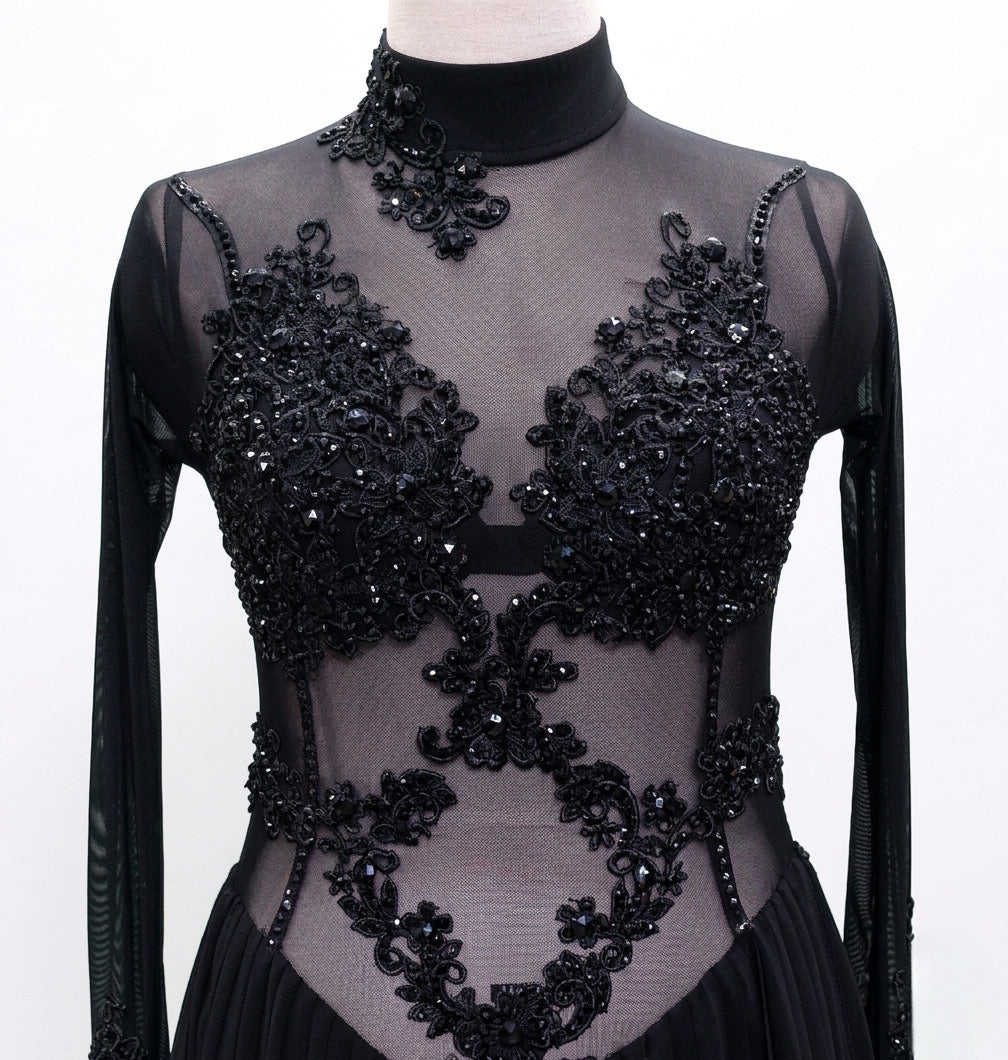 ByCharme Black Rhinestone Ballroom Competition Dress - BC-0227