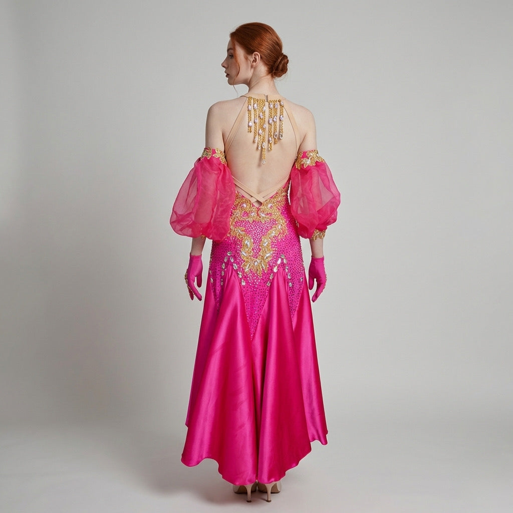 ByCharme Neon Pink Fringes Ballroom Competition Dress - BC-0229