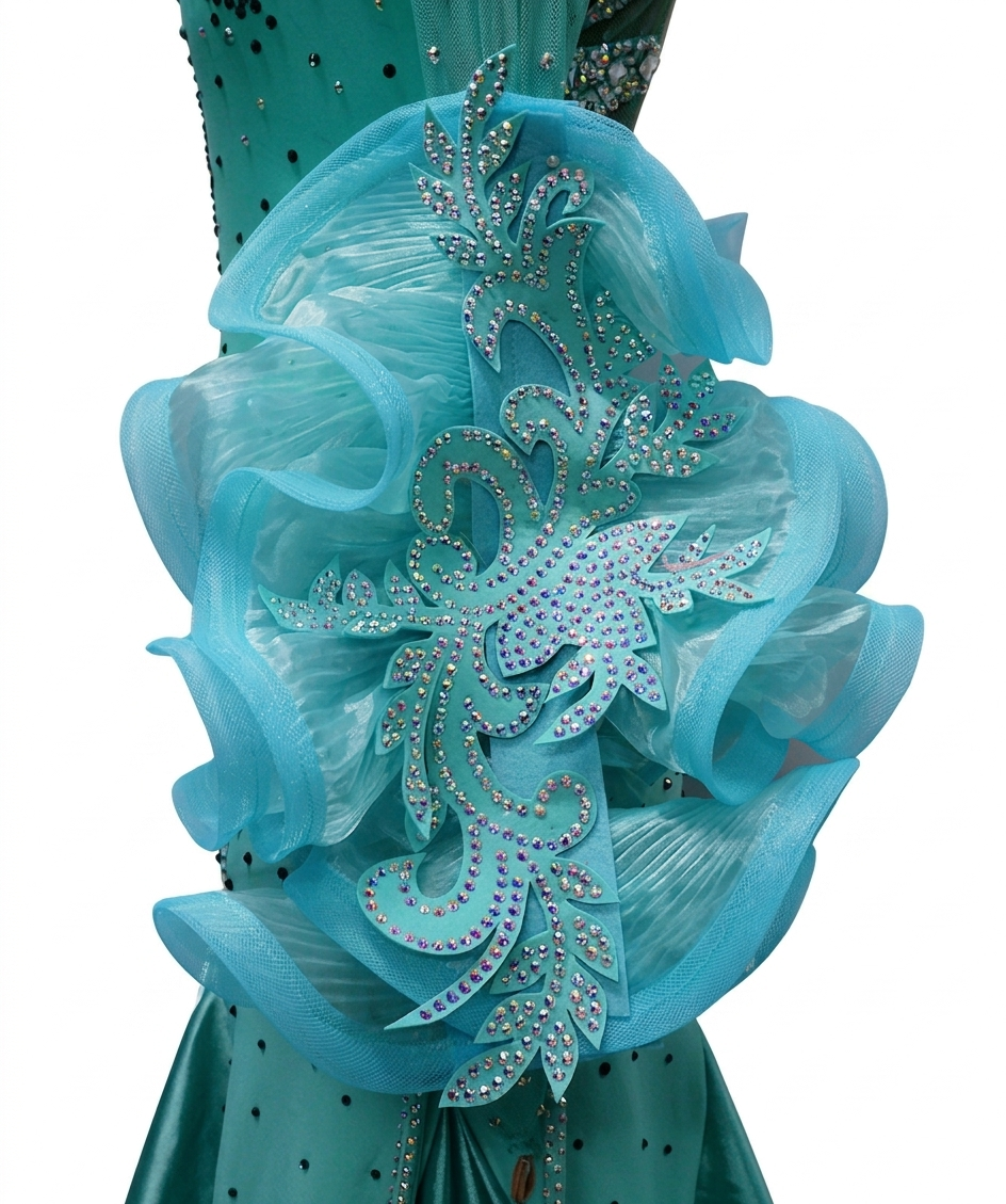 ByCharme Spring Green Feather Ballroom Competition Dress - BC-0222