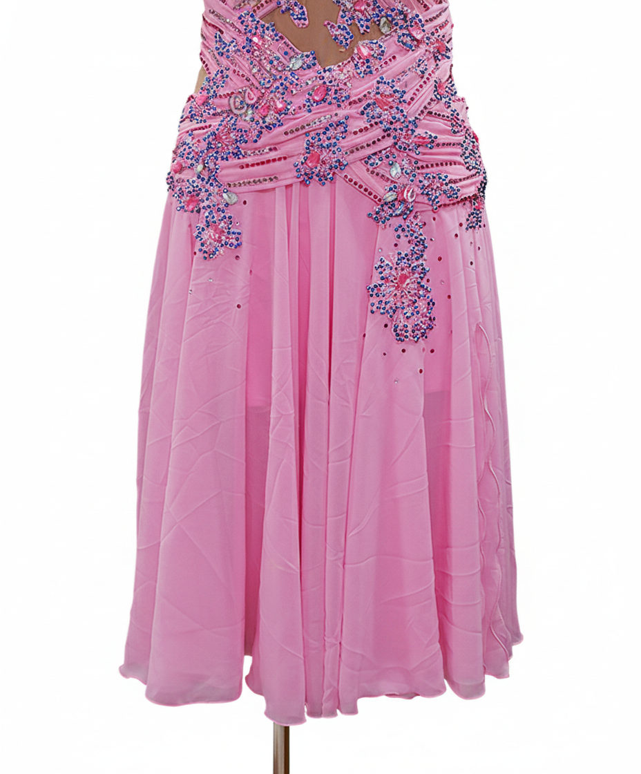 ByCharme Light Hot Pink Chiffon Ballroom Competition Dress - BC-0054