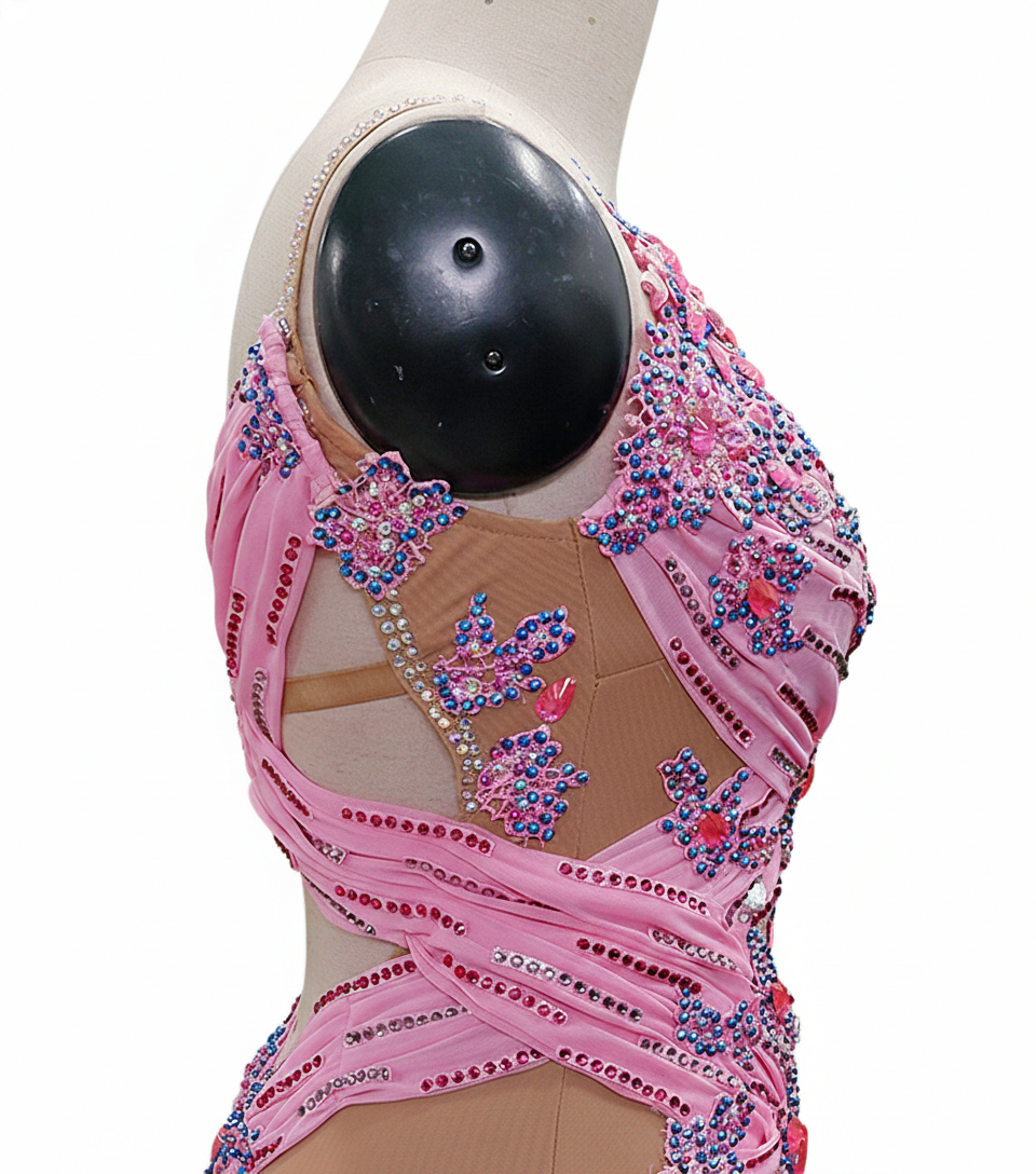 ByCharme Light Hot Pink Chiffon Ballroom Competition Dress - BC-0054