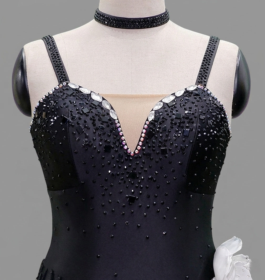 ByCharme Black White Tan Fringes Latin Salsa Competition Dress - BCL-0147