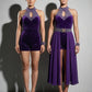 ByCharme Dark Purple Exquisite Latin Salsa Competition 2 in 1 Dress - BC2-0007