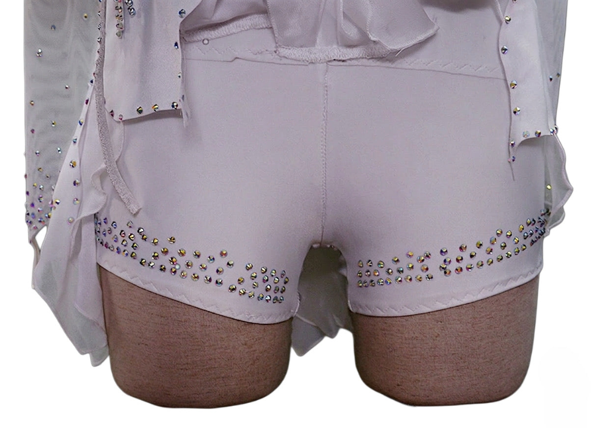 ByCharme White Light Brown Chiffon Fringes Latin Salsa Competition Dress - BCL-0183