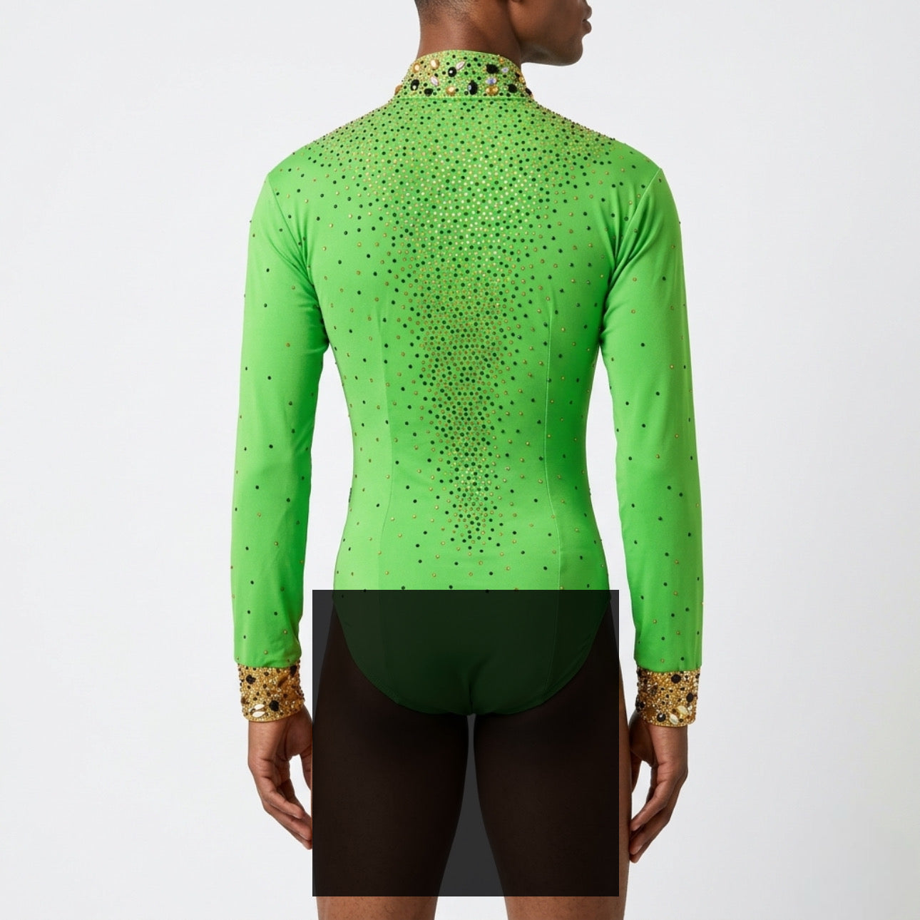 ByCharme Green Gold Lycra Men Latin Salsa Competition Shirt - BCM-0082