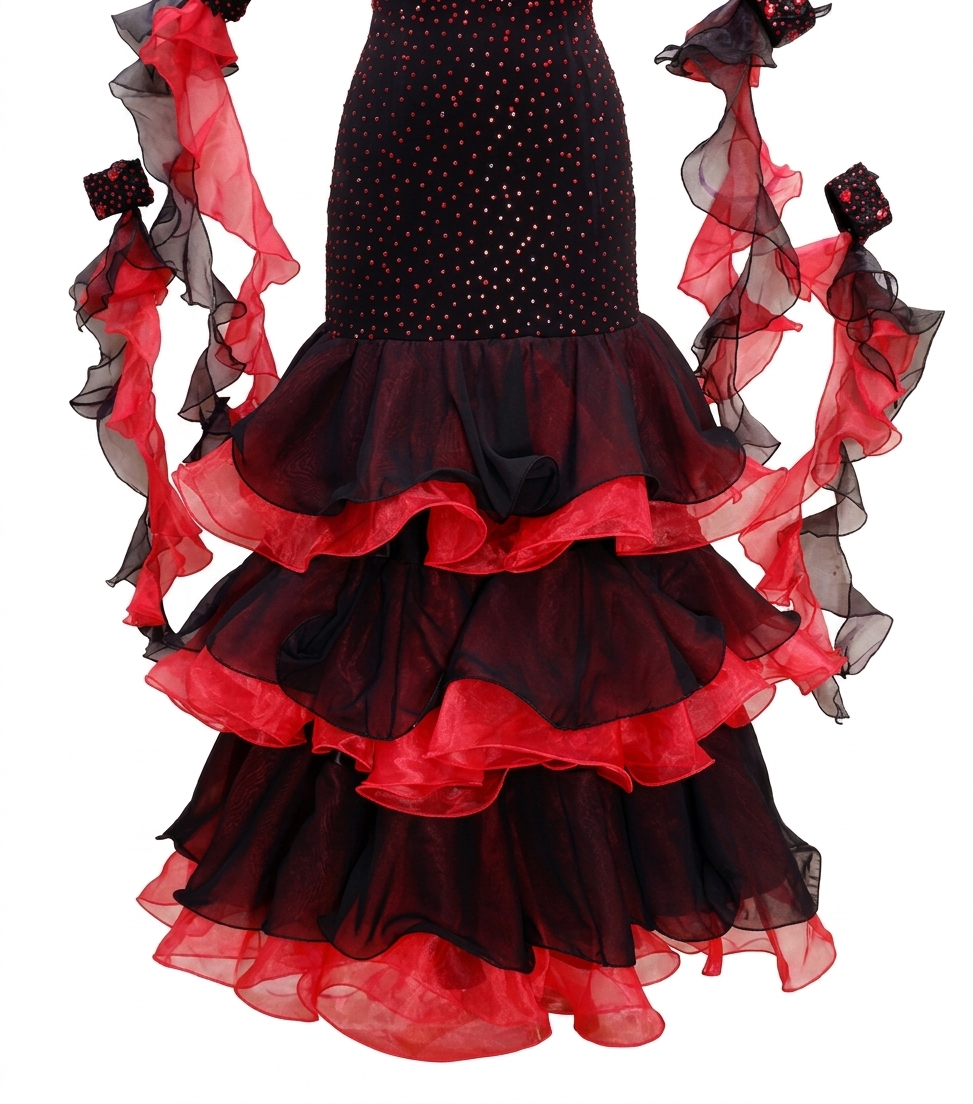 ByCharme Black Red Rhinestone Ballroom Competition Dress - BC-0234