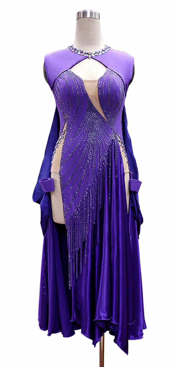 ByCharme Blue Violet Fringes Ballroom Competition Dress - BC-0044