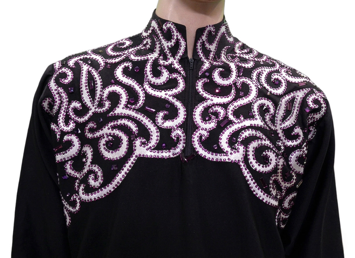 ByCharme Black Lycra Men Latin Salsa Competition Shirt - BCM-0052