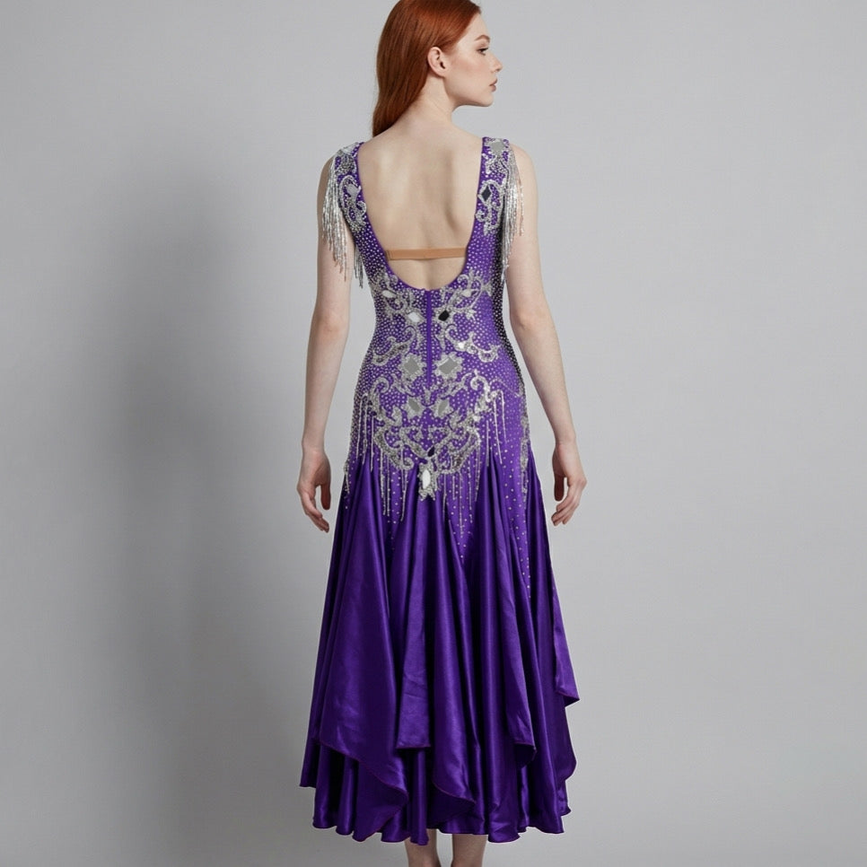 ByCharme Purple Fringes Ballroom Competition Dress - BC-0230