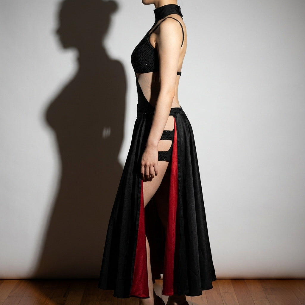 ByCharme Black Exquisite Latin Salsa Competition 2 in 1 Dress - BC2-0008