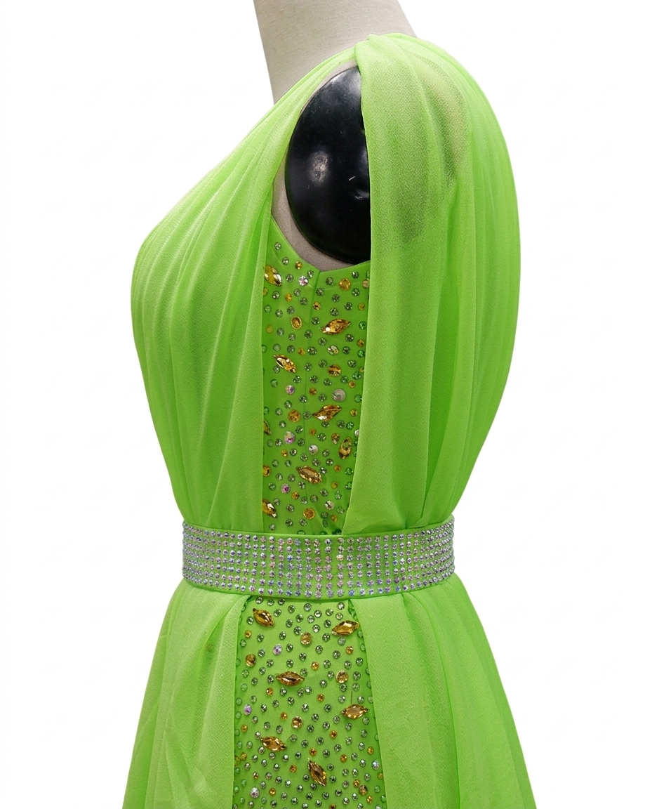 ByCharme Lawn Green Rhinestone Ballroom Competition Dress - BC-0214