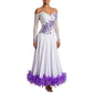 ByCharme White & Purple Feather Ballroom Competition Dress - BC-0038