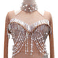 ByCharme White Light Brown Pearl Fringes Latin Salsa Competition Dress - BCL-0154
