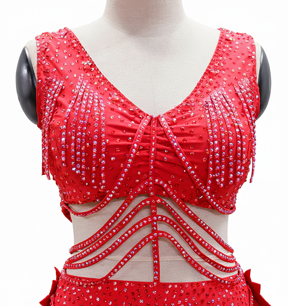 ByCharme Red Exquisite Edition Latin Salsa Competition Dress - BCL-0071